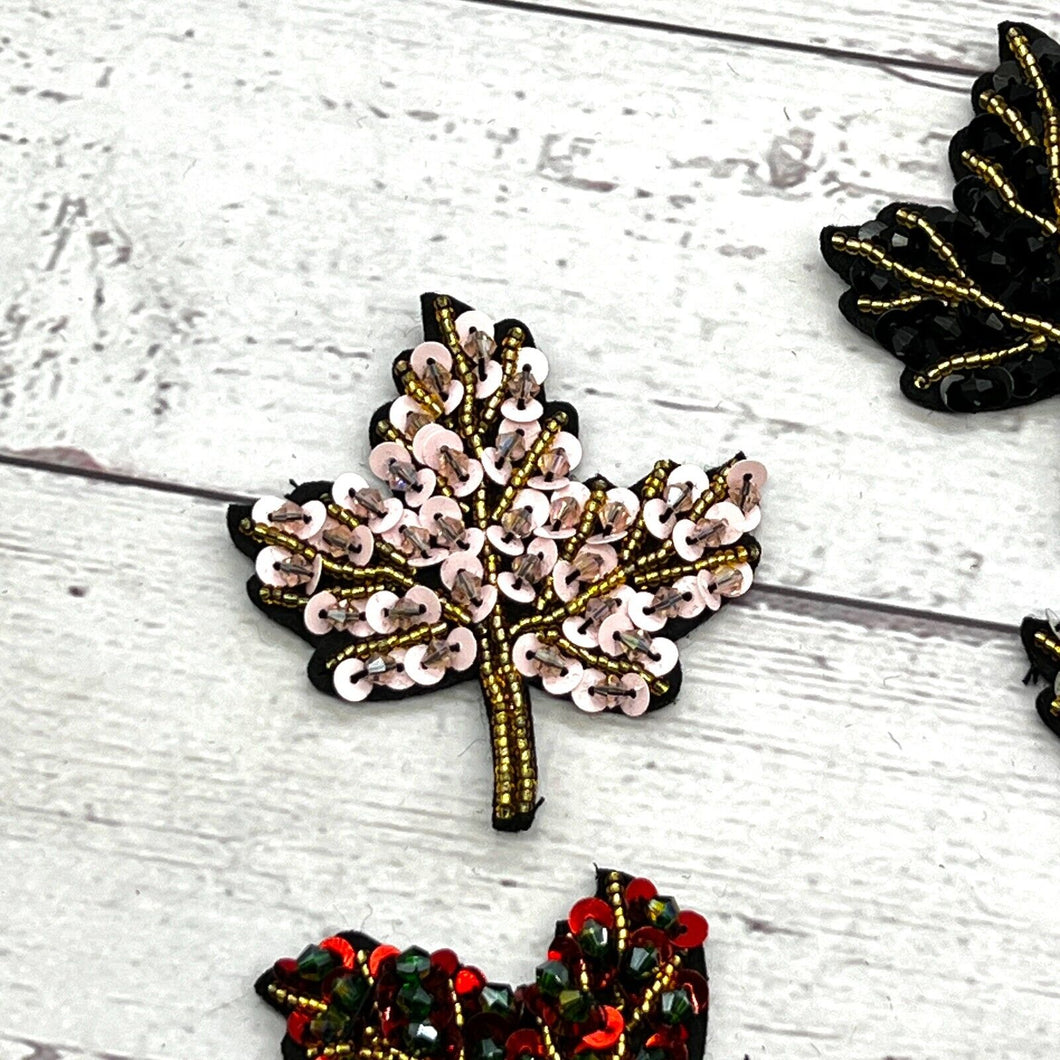 Sequin and Beads  Embroidered  Leaf Applique Patch