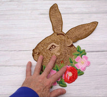 Load image into Gallery viewer, Rabbit Bunny Head &amp; Flowers Embroidered Applique Patch
