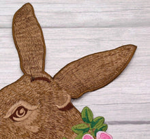 Load image into Gallery viewer, Rabbit Bunny Head &amp; Flowers Embroidered Applique Patch
