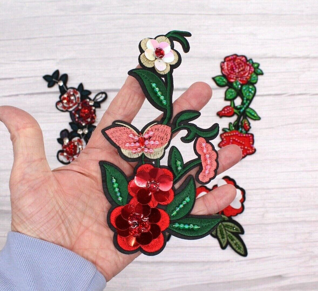 Beaded Rose Flower  Appliqué Patches