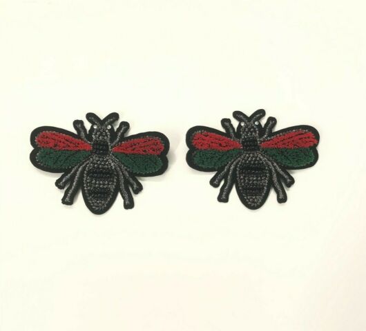 Large  Handmade Red & Green Coloured 3D  Beaded Bee Sew Patch