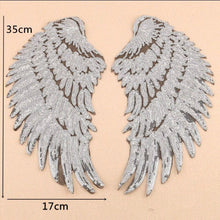 Load image into Gallery viewer, 1 Pair of Iron on Silver Gold or Black Sequin Lace Appliques Angel Wings
