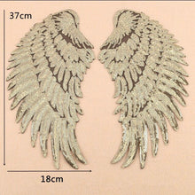 Load image into Gallery viewer, 1 Pair of Iron on Silver Gold or Black Sequin Lace Appliques Angel Wings
