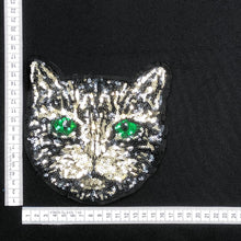 Load image into Gallery viewer, Gold And Silver Cat With Green Eyes Sequin Applique Patch
