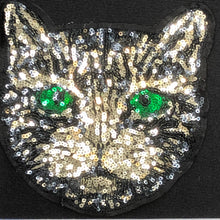 Load image into Gallery viewer, Gold And Silver Cat With Green Eyes Sequin Applique Patch
