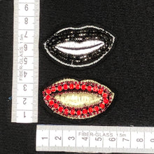 Load image into Gallery viewer, Kissing Lips  Beaded  with Red Or Black Crystals  Applique Patch
