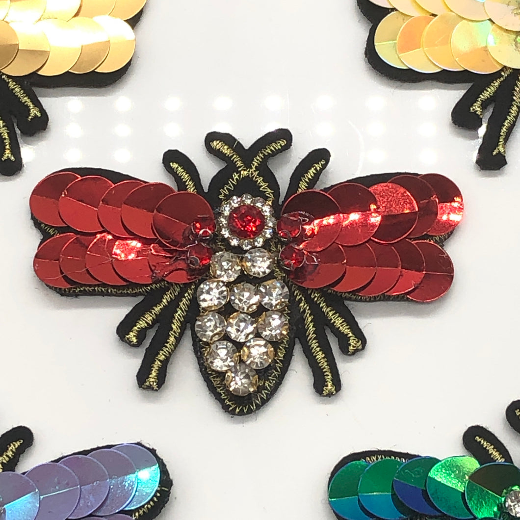 Large  Handmade 3d Crystal Sequin Embellished Bumble Bee Patch Applique