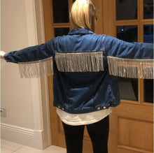 Load image into Gallery viewer, Crystal Fringe Denim Jacket Oversized
