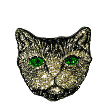 Load image into Gallery viewer, Gold And Silver Cat With Green Eyes Sequin Applique Patch
