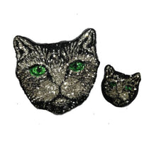 Load image into Gallery viewer, Gold And Silver Cat With Green Eyes Sequin Applique Patch
