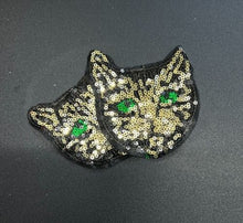 Load image into Gallery viewer, Gold And Silver Cat With Green Eyes Sequin Applique Patch
